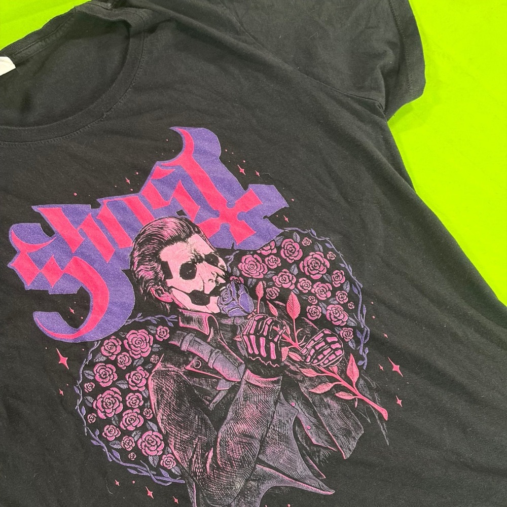 Ghost Band T-Shirt Womens L 14/16 Black Papa Emeritus Roses Heavy Metal Goth Tee